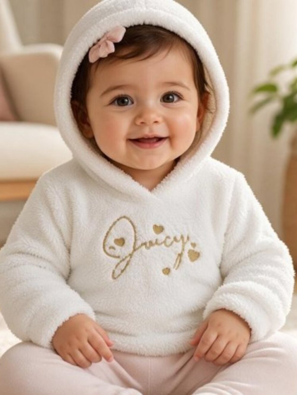 JUICY COUTURE White Hooded Sherpa Fleece Pullover Girls Size 18 months